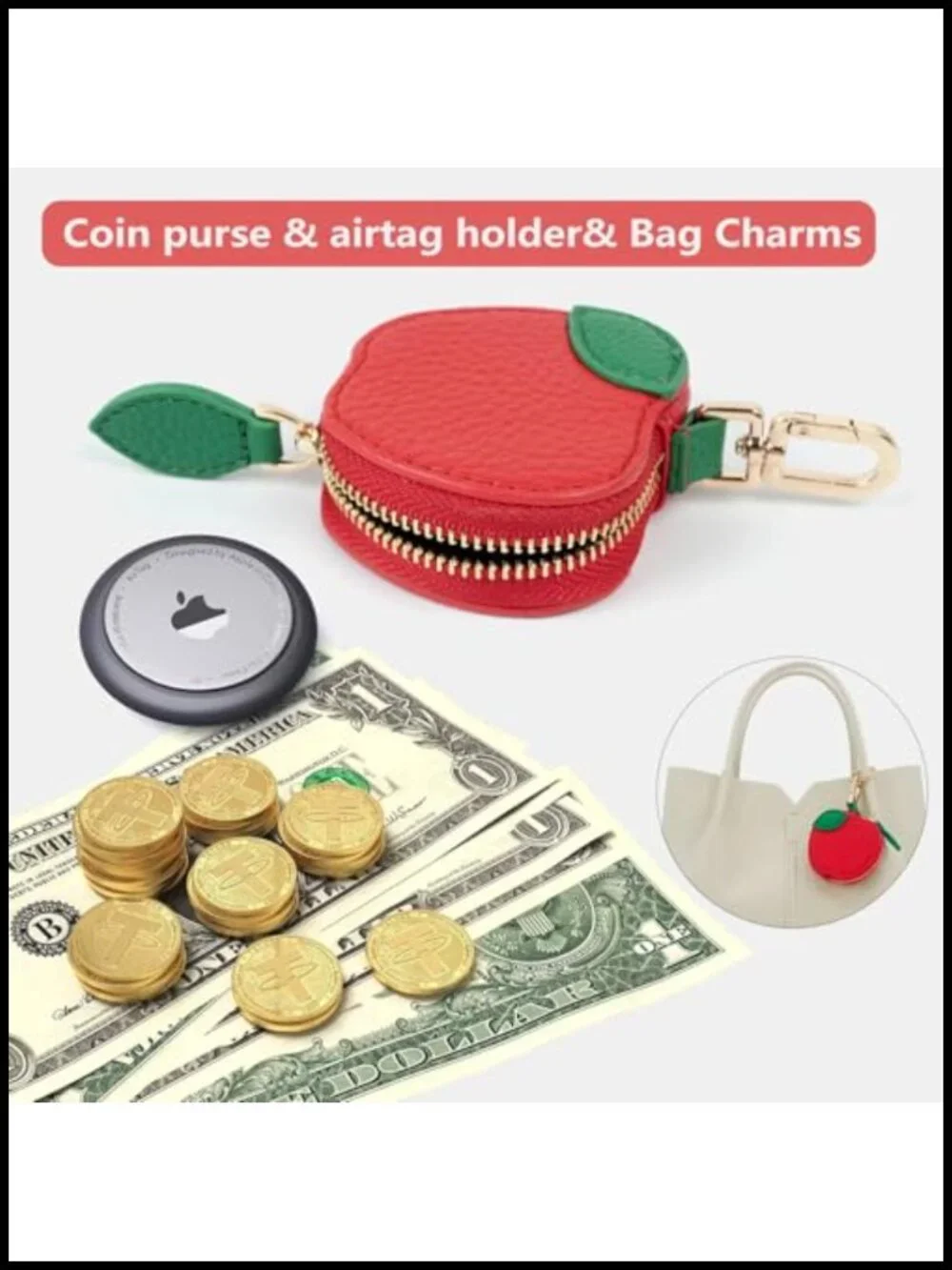 Cute Fruit Leather Coin Purse Keychain Bag Charm with Metal Hook for Handbag